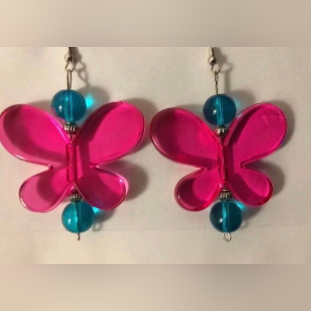 Chunky Pink Butterfly Earrings